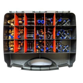 Push-in air hose assortiment fittings, 78-piece.