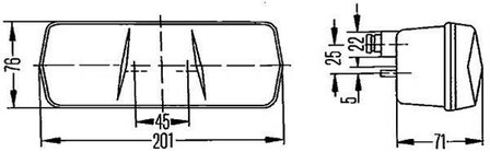 Taillight Hella 201x76 mm, 3-functions, a.o. EZS Right