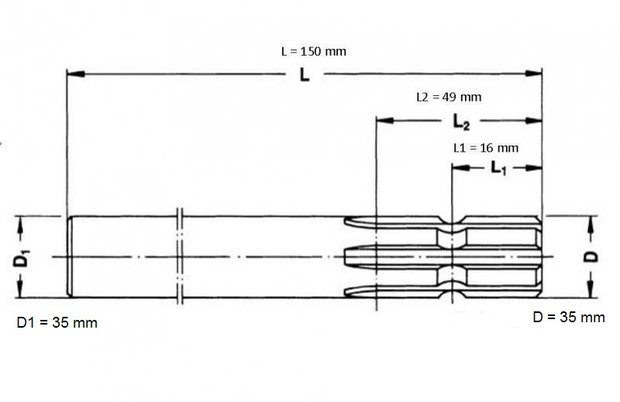 Slined shaft Rnd.35mm L=150mm / 6spl. 1-side, FreeBird hitch.