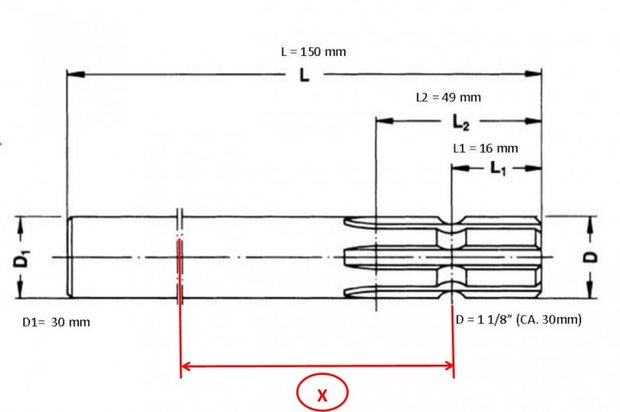 Slined shaft Rnd.35mm L=150mm / 6spl. 1-side, FreeBird hitch.