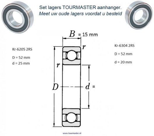 TOURMASTER Bearing set, 62052RS + 63042RS