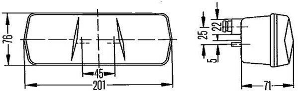 Taillight Hella 201x76 mm, 3-functions, a.o. EZS Left